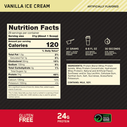 Optimum Nutrition Gold Standard 100% Whey Protein Powder, 907g - Vanilla Ice Cream - 29 servings (packaging may vary) 🍁 All In One Marketplace Canada