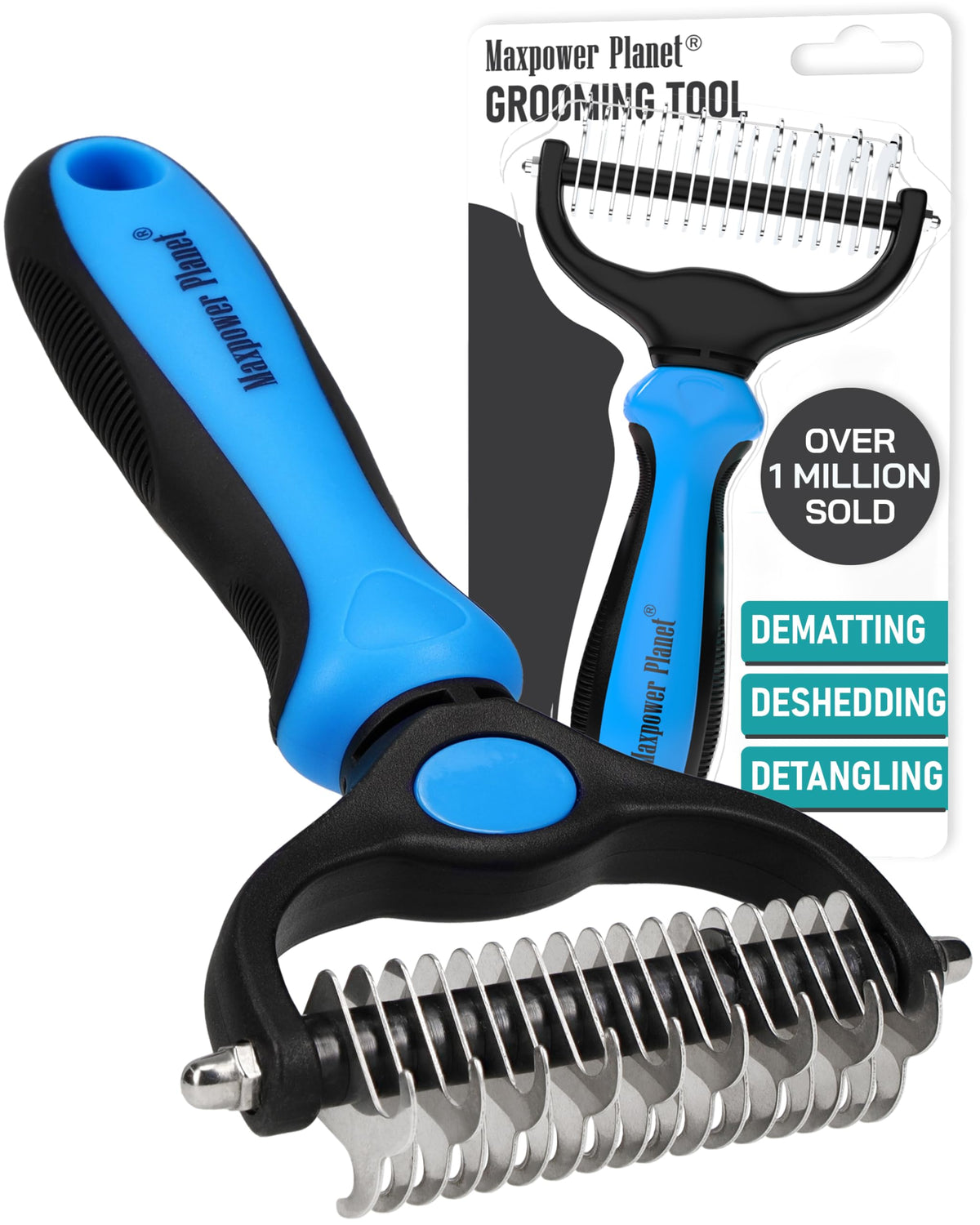 Maxpower Planet Pet Grooming Brush - Double Sided Shedding, Dematting (A1 Blue, Large) 🍁 All In One Marketplace Canada