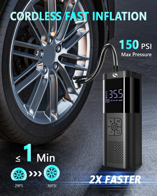 SERVOMASTER Portable Air Compressor, 150PSI Air Compressor Tire Inflator with Digital Pressure Gauge and LED Light, Portable Air Pump for Cars, Motorcycles, Bicycles, Balls 🍁 All In One Marketplace Canada