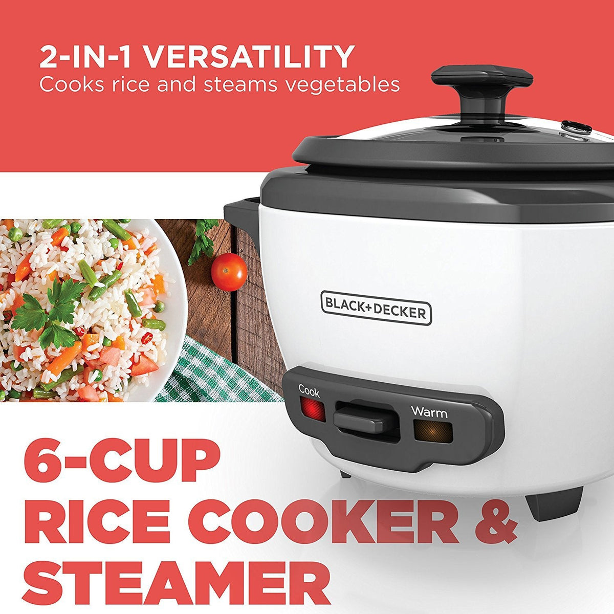 BLACK+DECKER 2-in-1 Rice Cooker & Food Steamer - 6-Cup Capacity, Automatic Keep Warm, Nonstick Bowl, Steaming Basket - Effortless Cooking 🍁 All In One Marketplace Canada