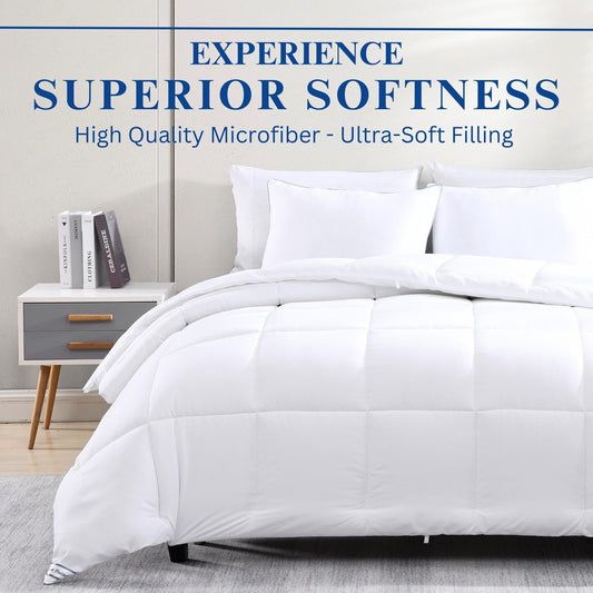 Comforter Queen Size - Down Alternative Hypoallergenic Duvet Insert, Ultra-Soft Microfiber, Box-Stitch Quilted with Corner Tabs, All Season, Machine Washable, 88x88 - White 🍁 All In One Marketplace Canada