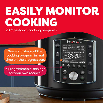 Instant Pot Pro (8 Quart) 10-in-1 Pressure Cooker, Slow Cooker, Rice/Grain Cooker, Steam, Sauté, Sous Vide, Yogurt Maker, Sterilizer and Warmer, Includes App