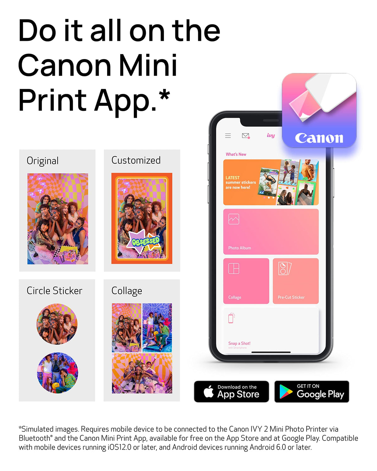 Canon Ivy 2 Mini Photo Printer (Blush Pink), Bluetooth Portable Smartphone Printer for iOS & Android, Bundle with 110 Zink Sticky-Back Photo Prints, LED Light Bar, Protective Case & USB Cable 🍁 All In One Marketplace Canada