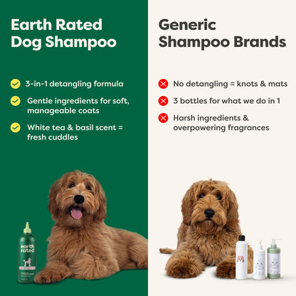 Earth Rated (A Canadian Company), 3-in-1 Detangling Dog Shampoo and Conditioner, Deodorizing Oatmeal Shampoos for Dogs and Puppies, Great for Smelly Pets, White Tea and Basil Scent, 473 ml 🍁 All In One Marketplace Canada