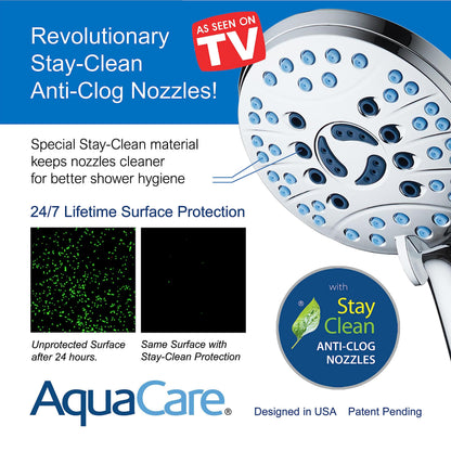 AquaCare High Pressure 8-Mode Handheld Shower Head - Anti-Clog Nozzles, Built-in Power Wash to Clean Tub, Tile & Pets, Extra Long 6 ft. Stainless Steel Hose, Wall & Overhead Brackets 🍁 All In One Marketplace Canada