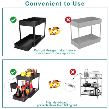 DEKAVA Under Sink Organizer 2 Pack, Bathroom Organizers, 2 Tier Sliding Cabinet Basket Organizer Drawer, Multi-Purpose Bath Collection Baskets for Bathroom (Black) 🍁 All In One Marketplace Canada