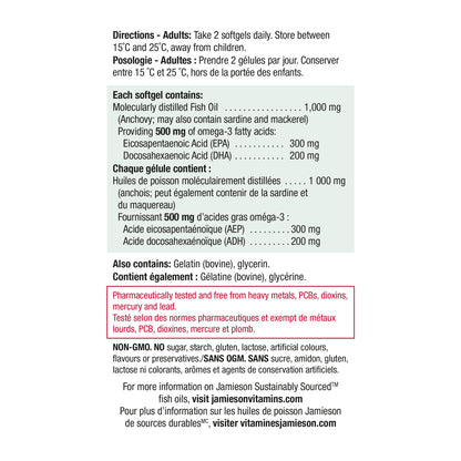 Jamieson Omega-3 Select 1,000 mg, Improves Heart Health, Supports Brain Health, and Reduces Inflammation. With 300 mg EPA and 200 mg DHA, Non-GMO, Gluten-Free, 200 Softgels 🍁 All In One Marketplace Canada