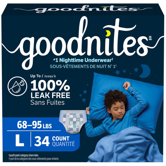 Boys Bedwetting Night Time Underwear, Goodnites, L, 34 Ct, Giga Pack 🍁 All In One Marketplace Canada