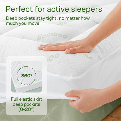 Bamboo Mattress Topper Queen Size - Thick Breathable Pillow Top Mattress Pad for Back Pain Relief - Deep Pocket Topper Fits 8-20 Inches (60x80 Inches, Green) 🍁 All In One Marketplace Canada