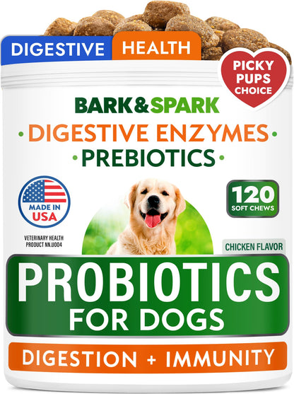 Probiotics for Dogs - Gas, Diarrhea, Allergy, Constipation, Upset Stomach Relief, w/Digestive Enzymes + Prebiotics - Chewable Supplement - Improve Digestion, Immunity - Dog Probiotics Chews - 120Ct 🍁 All In One Marketplace Canada