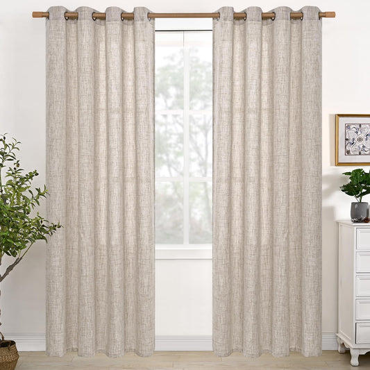 YoungsTex Natural Linen Curtains 84 Inch Long for Living Room Bedroom Grommet Top Light Filtering Privacy Linen Textured Window Semi Sheer Drapes, 2 Panels, 52x84 Inch, Natural 🍁 All In One Marketplace Canada