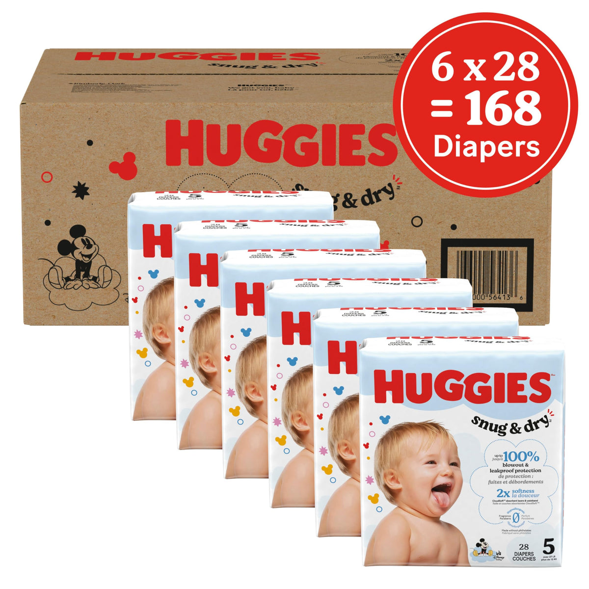 Huggies Size 5 Diapers, Snug & Dry Baby Diapers, Size 5 (25-37 lb.), 168 Count, Packaging May Vary 🍁 All In One Marketplace Canada