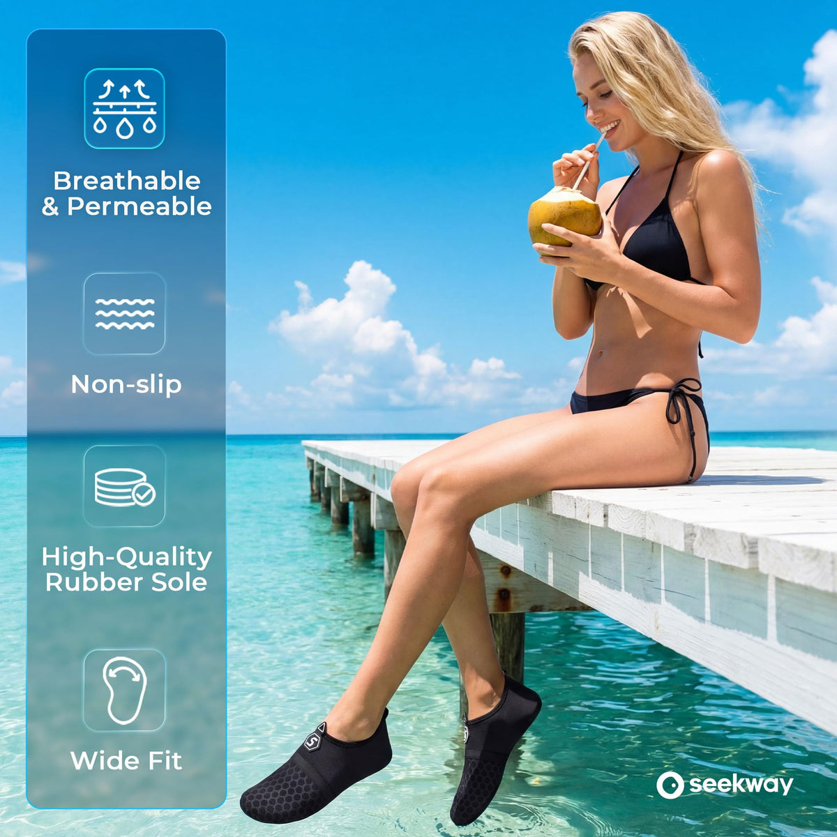 SEEKWAY Water Shoes Women Men Quick-Dry Beach Aqua Socks Barefoot Non Slip Swim Pool Outdoor Surf River Lake Yoga SK001 Black Size 8.5-9.5 W/7.5-8.5 M 🍁 All In One Marketplace Canada