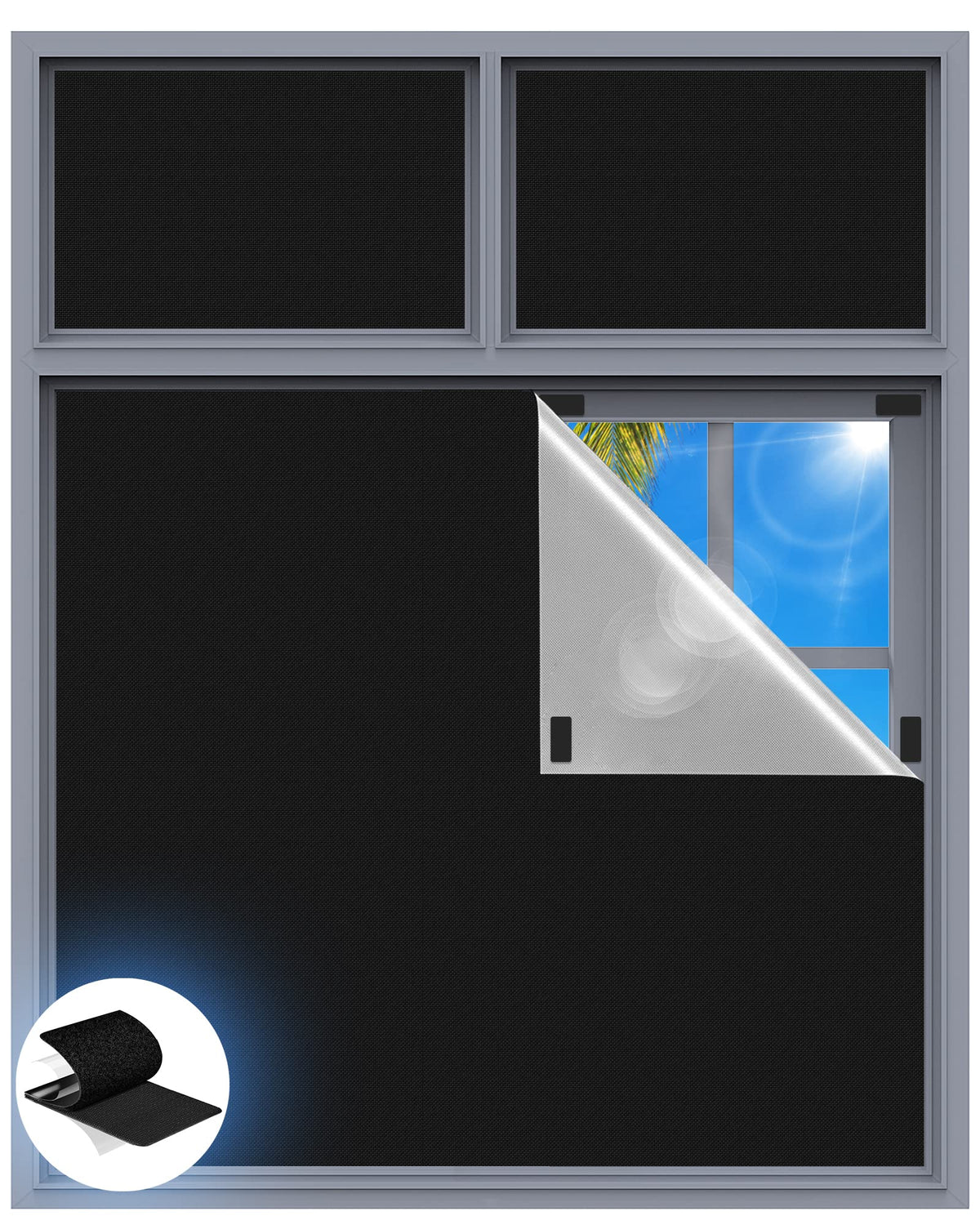 Blackout Curtains for Bedroom, 100" x 58" Portable Blackout Blinds with 20 Sets Hooks & Loops Strips for 100% Blackout Window Film, Temporary Blackout Shades for Windows Cover Nursery Travel RV- Black 🍁 All In One Marketplace Canada