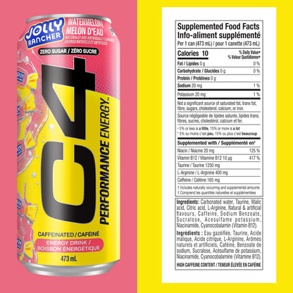 Cellucor C4 Performance Energy Drink, Jolly Rancher Watermelon, Carbonated Sugar Free Drink with no Artificial Colours or Dyes, 473mL, 12 count 🍁 All In One Marketplace Canada