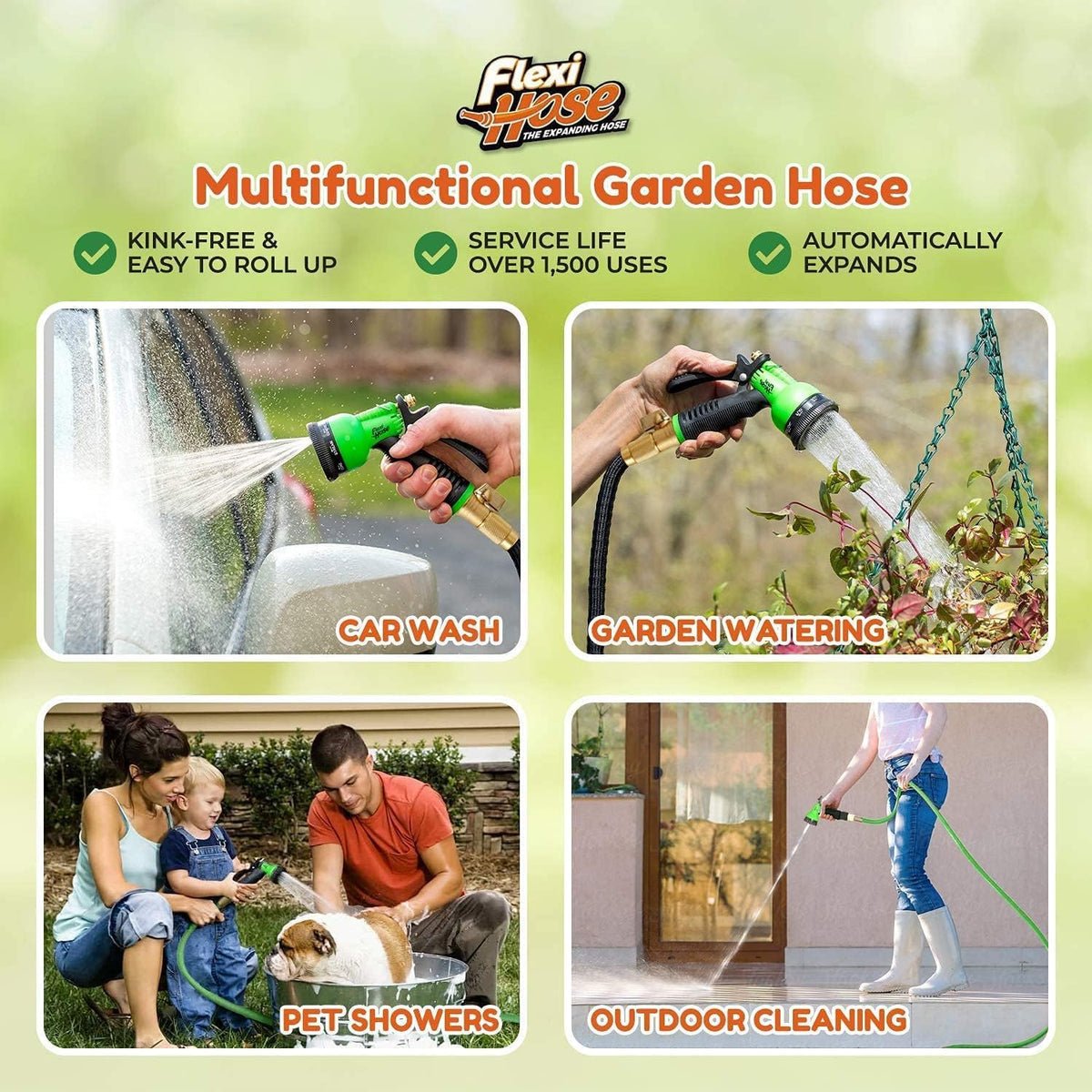 Flexi Hose Expandable Garden Hose, Lightweight & No-Kink Flexible Garden Hose, 3/4 inch Solid Brass Fittings and Double Latex Core, 100 ft Black 🍁 All In One Marketplace Canada