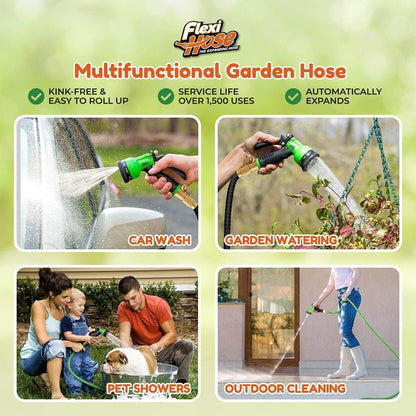 Flexi Hose Expandable Garden Hose, Lightweight & No-Kink Flexible Garden Hose, 3/4 inch Solid Brass Fittings and Double Latex Core, 100 ft Black 🍁 All In One Marketplace Canada