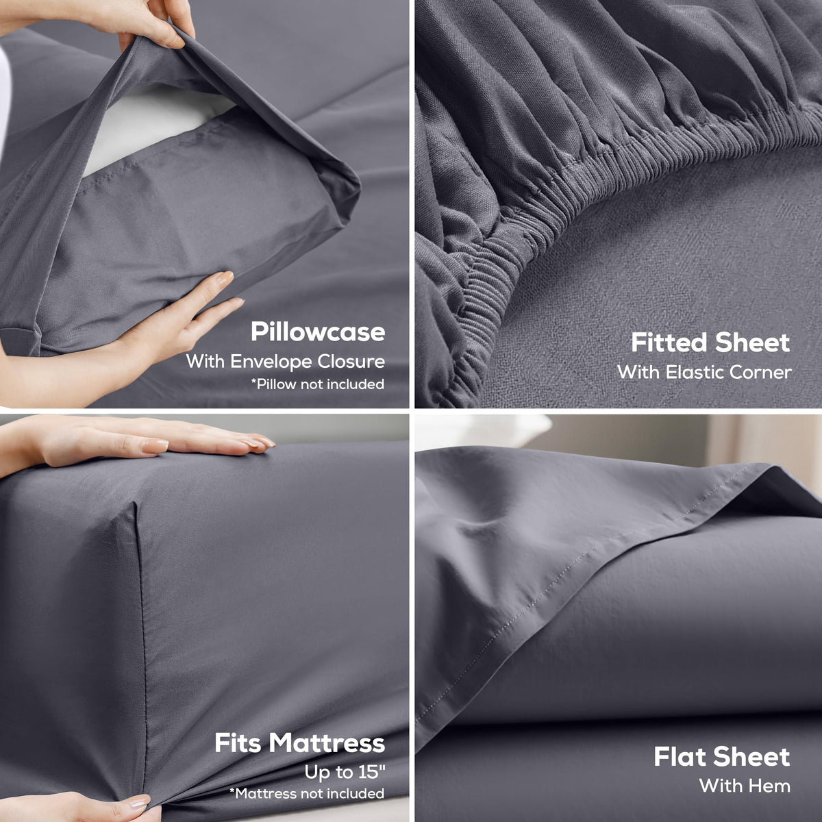 Utopia Bedding King Bed Sheets - 4 Piece King Size Cooling Sheet Set - Hotel Luxury Soft Breathable Microfiber, Oeko-TEX, Deep Pocket Easy Fit & Care, Fade & Wrinkle Resistant, Grey 🍁 All In One Marketplace Canada