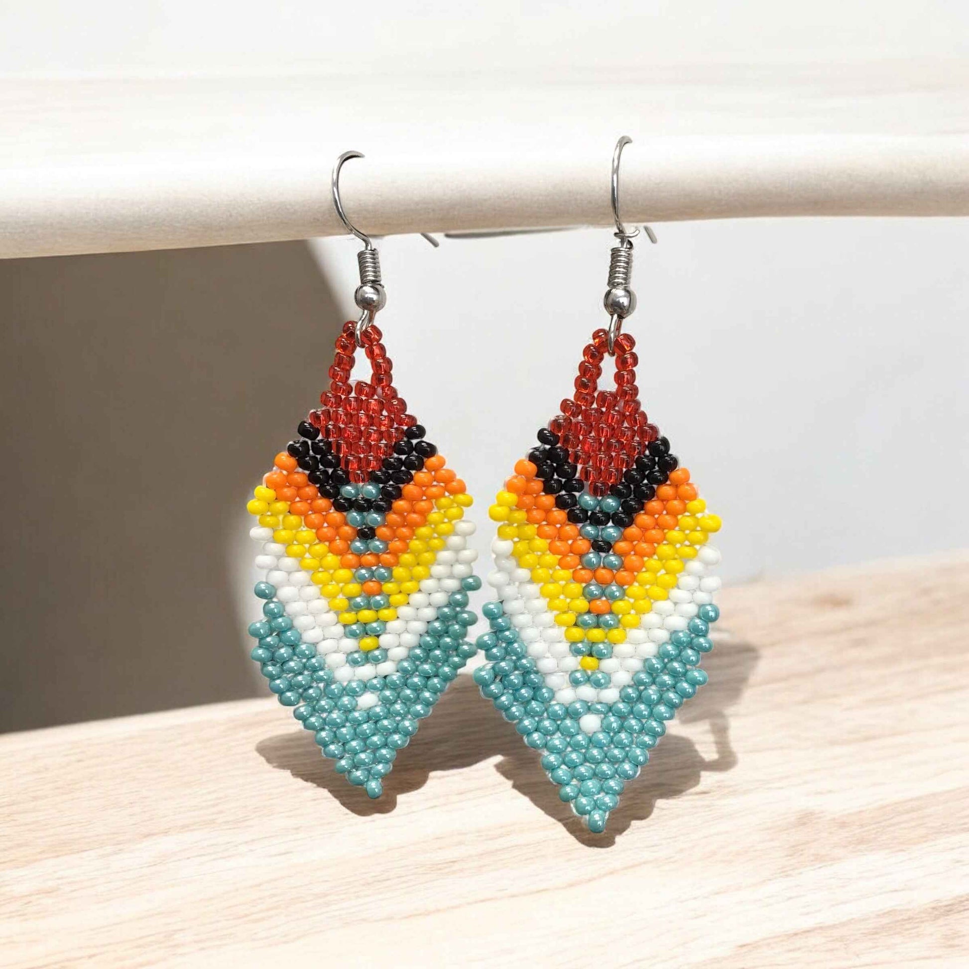 OldTribes. Turquoise Beaded Feather Drop Earrings