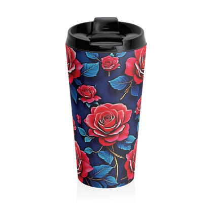 Red Rose Floral Pattern Stainless Steel Travel Mug - AURABAGS SHOP
