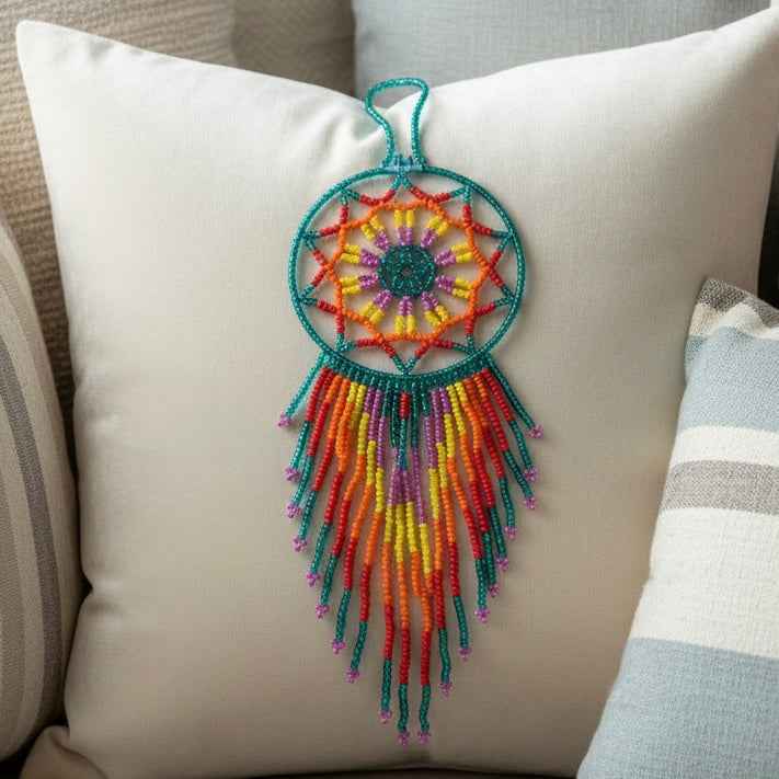 Dark green /orange Beaded Handmade Dreamcatcher