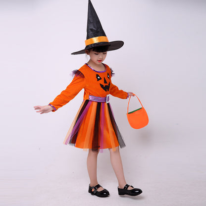 Girls Halloween Dance Costume – Pumpkin Dress Outfit for Kids Party Performance