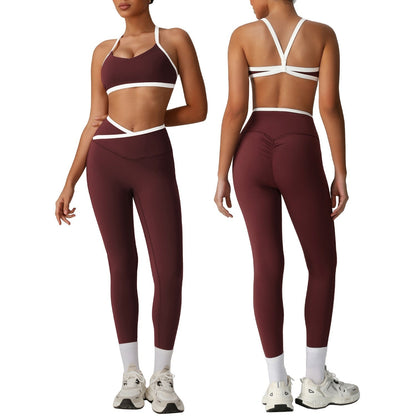 Peach Hip High Waist Tight Yoga Pants Suit – Sculpting Yoga Activewear Set