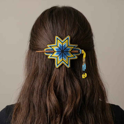 Blue Handmade Beaded Star Barrette