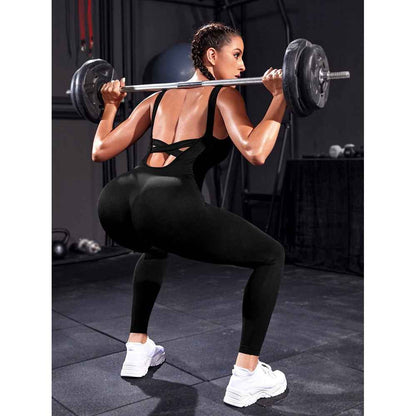Women’s Cross-Back Sports Jumpsuit – Backless Yoga & Workout Activewear