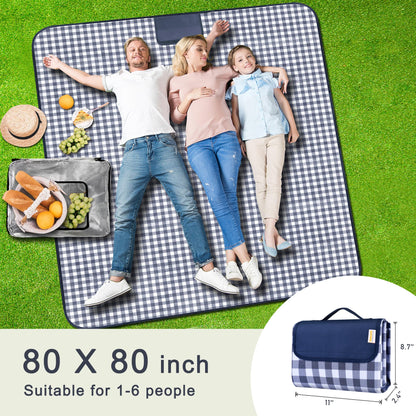SAMSIER Large Outdoor Picnic Blankets Waterproof Foldable, Beach Blanket Sandproof Portable, Cute Picnic Mat Washable (Navy Blue, 80"×80") 🍁 All In One Marketplace Canada
