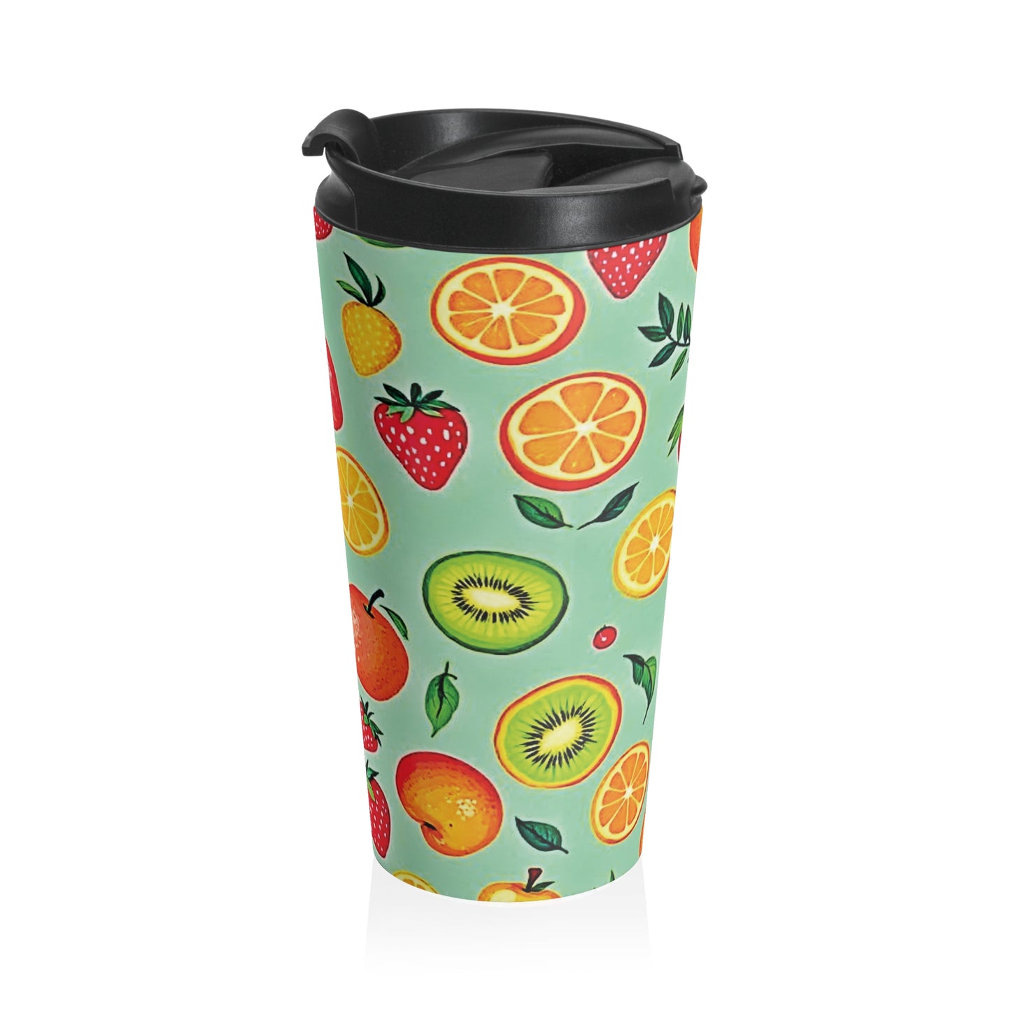 Colorful Fruit Pattern Travel Mug | Strawberry Apple Orange Kiwi Pineapple - AURABAGS SHOP