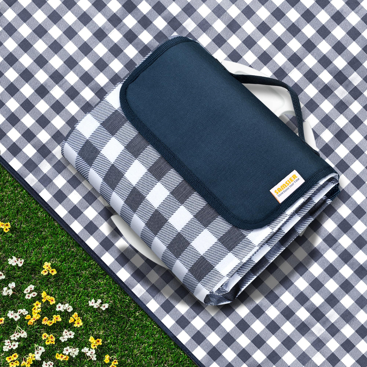 SAMSIER Large Outdoor Picnic Blankets Waterproof Foldable, Beach Blanket Sandproof Portable, Cute Picnic Mat Washable (Navy Blue, 80"×80") 🍁 All In One Marketplace Canada