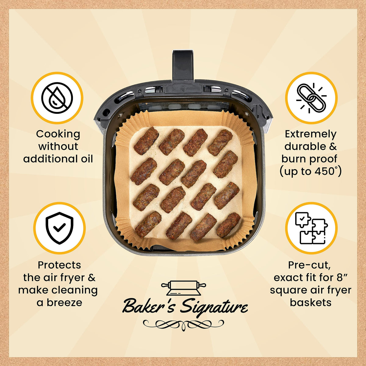 Air Fryer Liners, 125Pcs Disposable Parchment Paper Liners – Non-Stick and Oil Proof for Easy Cleanup – 8” Square for 5-8 qt Basket by Baker's Signature 🍁 All In One Marketplace Canada