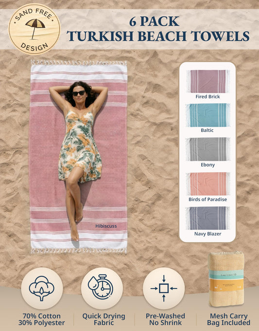 Lane Linen Beach Towels 6 Pack, Oversized Beach Towel, Pre-Washed Large Beach Towel, Stylish Pool Towels for Adults, Quick Dry Beach Towel, Lightweight Travel Towel, 39"x71" - Multi Colors 🍁 All In One Marketplace Canada