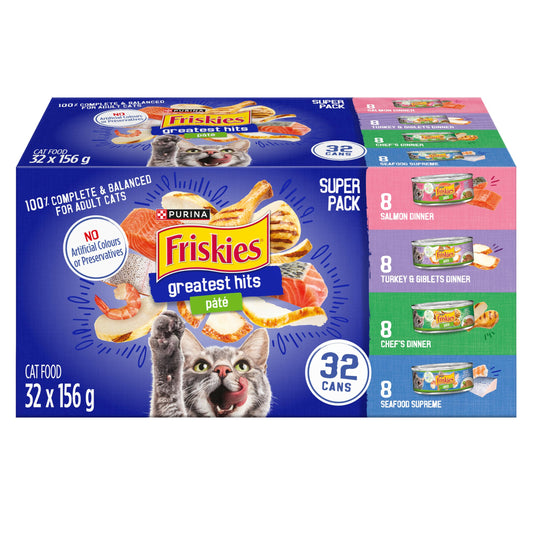 Friskies Greatest Hits Wet Cat Food, Pate Variety Pack 4 Flavours - 156 g Can (32 Pack) 🍁 All In One Marketplace Canada
