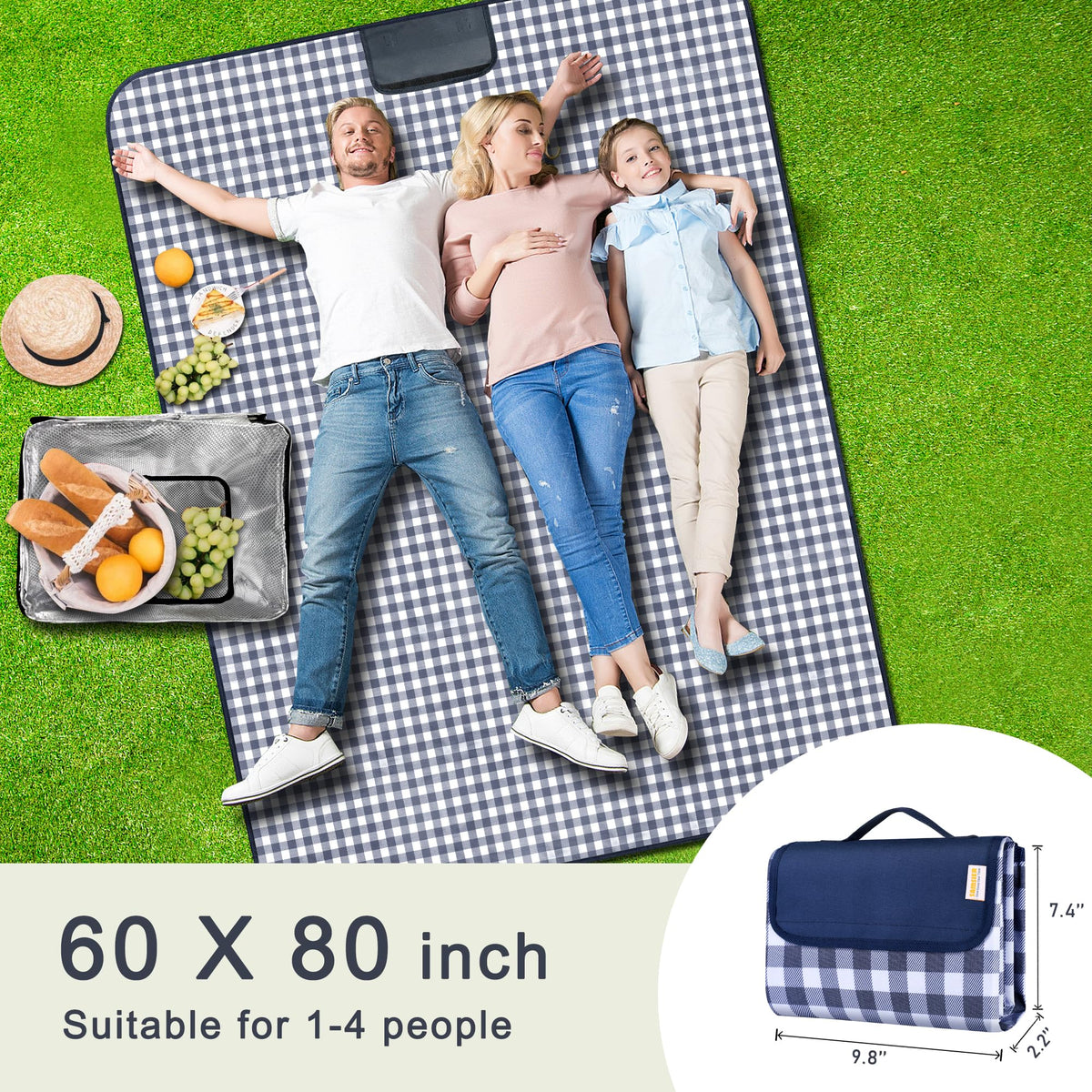 SAMSIER Large Outdoor Picnic Blankets Waterproof Foldable, Beach Blanket Sandproof Portable, Cute Picnic Mat Washable (Navy Blue, 60"×80") 🍁 All In One Marketplace Canada