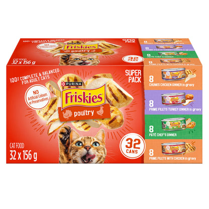 Friskies Poultry Wet Cat Food, Variety Pack 4 Flavours - 156 g Can (32 Pack) 🍁 All In One Marketplace Canada