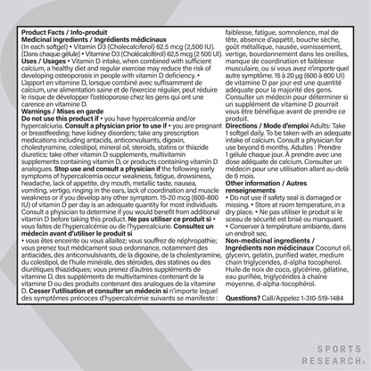 Sports Research® Vitamin D3 2500 IU with Coconut MCT Oil - High Potency Vitamin D Supplement for Immune & Bone Support - Non-GMO Verified, Gluten & Soy Free – 62.5mcg, 360 Liquid Softgels 🍁 All In One Marketplace Canada