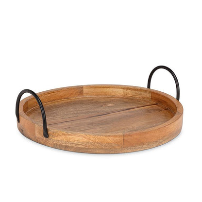 Rundes Serviertablett - 14" Mangoholz mit Metallgriffen