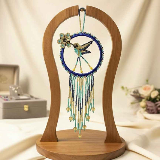 Navy blue w gold Native Beaded Hummingbird