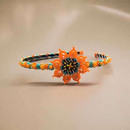 Beaded Headband with Flower Orange