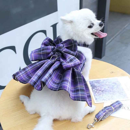 Fiona Bow Dog Dress Harness and Leash Set | Dog Walking Set