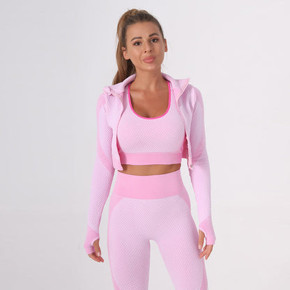 Women’s Three-Piece Yoga Workout Set – Tight-Fit Quick-Dry Exercise Activewear