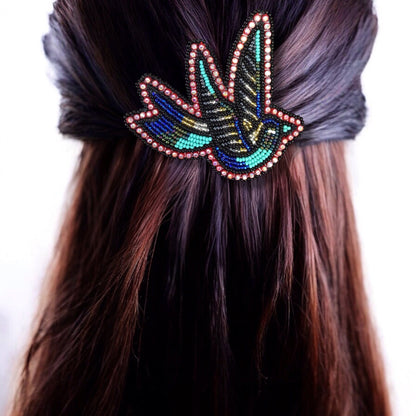 Sky Blue Beaded Hummingbird Barrette