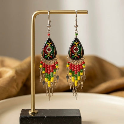 Small Sized Southwestern Red and Yellow Teardrop Earrings