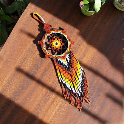 Red and orange Sun Star Beaded Dream Catcher