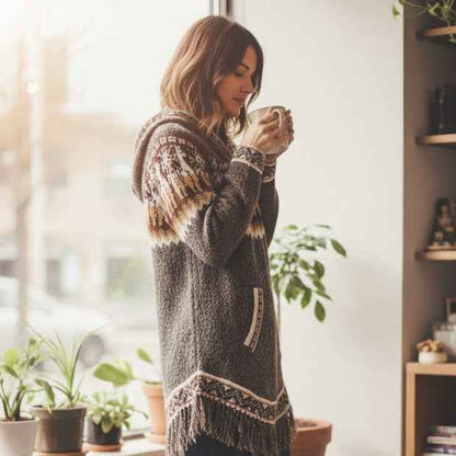 OLDTRIBES™ Women Cardigan Brown Alpaca Sweater