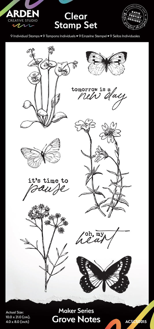 Arden Creative Studio Maker Series Grove Notes 4in x 8in Clear Stamp Set