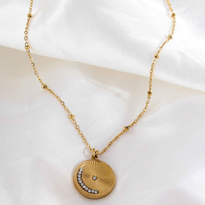 AMASA: Beaded Chain with Star & Pavé Crescent Moon Zirconia Charm - Gold