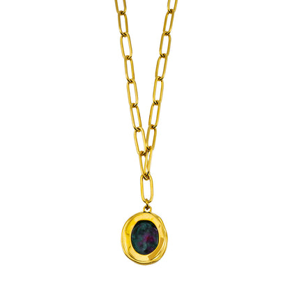 ASAMI: Contemporary Paperclip Chain anchoring a Ruby Zoisite Oval Pendant